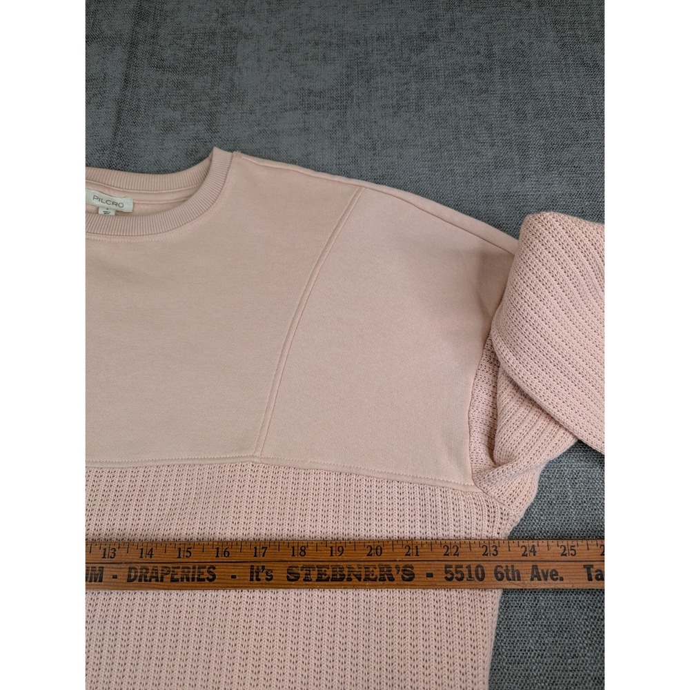 Pilcro by Anthropologie Sweater Women S Pink Mixed Rib Baggy Sweatshirt Pullover - Picture 4 of 7
